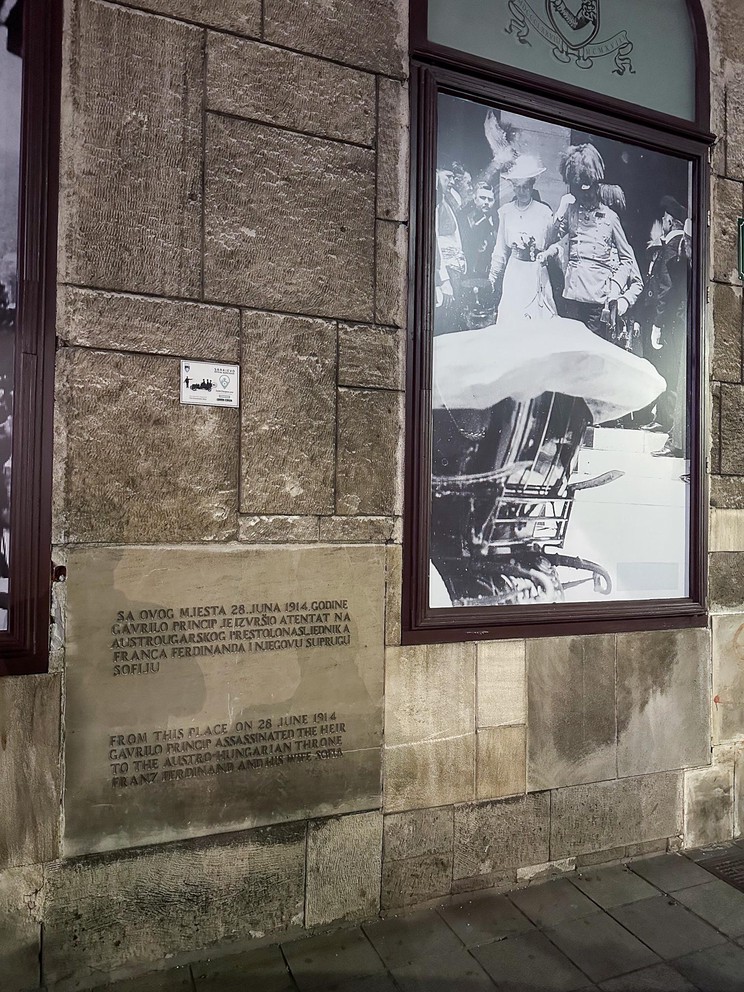 historical makers and photographs of Archduke Franz Ferdinand and his wife on the day they were shot and killed
